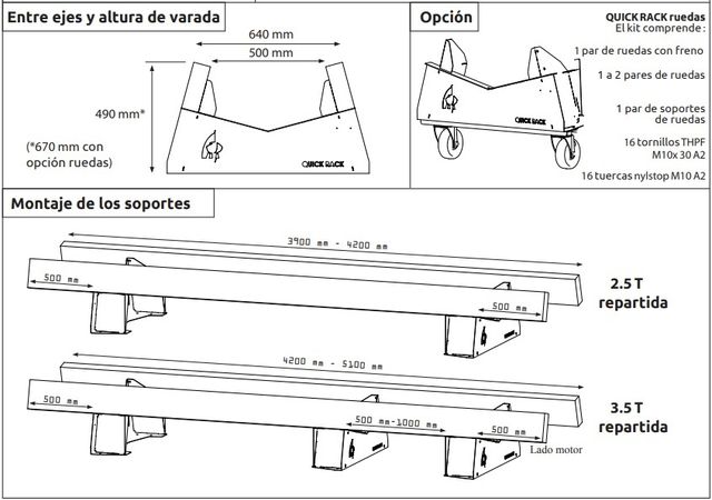 Cama de varada para barco de hasta 3.500 kg