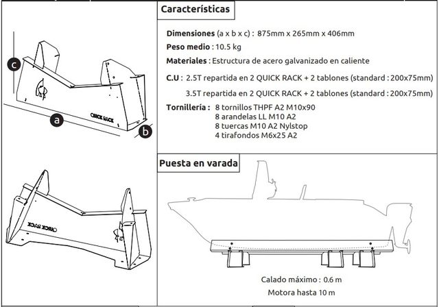 Cama de varada para barco de hasta 3.500 kg