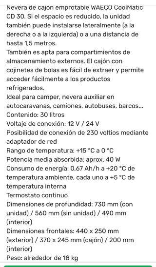 Nevera cajón 30 l. Vehículos vivienda