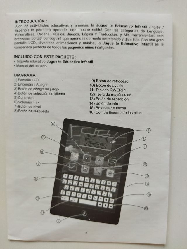 Juguete, tablet infantil ingles/español