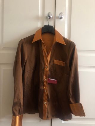camisa marron y narsnja de vestir talla L