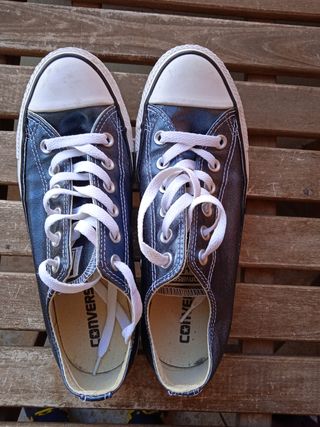 Converse all star piel metalizada azul