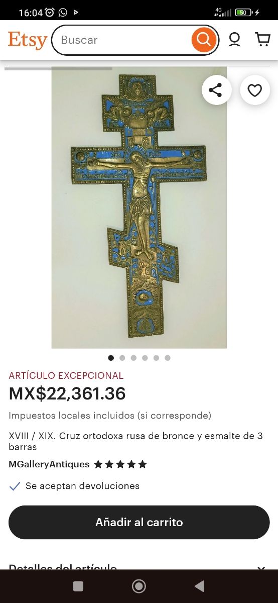 Antigua cruz ortodoxa bronce esmaltado