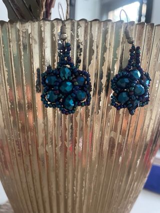 Pendientes largos piedra flores azul