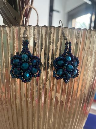 Pendientes largos piedra flores azul