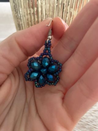 Pendientes largos piedra flores azul