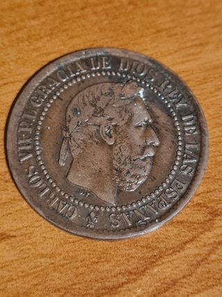 5 céntimos Carlos VII 1875 girada 5°
