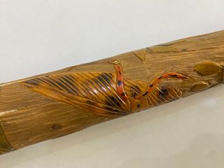 ANTICO BASTONE DA PASSEGGIO MAYA IN LEGNO INTAGLIATO DIPINTO A M