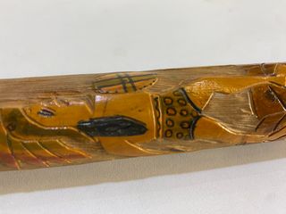 ANTICO BASTONE DA PASSEGGIO MAYA IN LEGNO INTAGLIATO DIPINTO A M