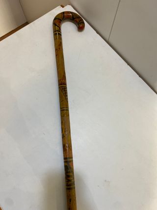 ANTICO BASTONE DA PASSEGGIO MAYA IN LEGNO INTAGLIATO DIPINTO A M