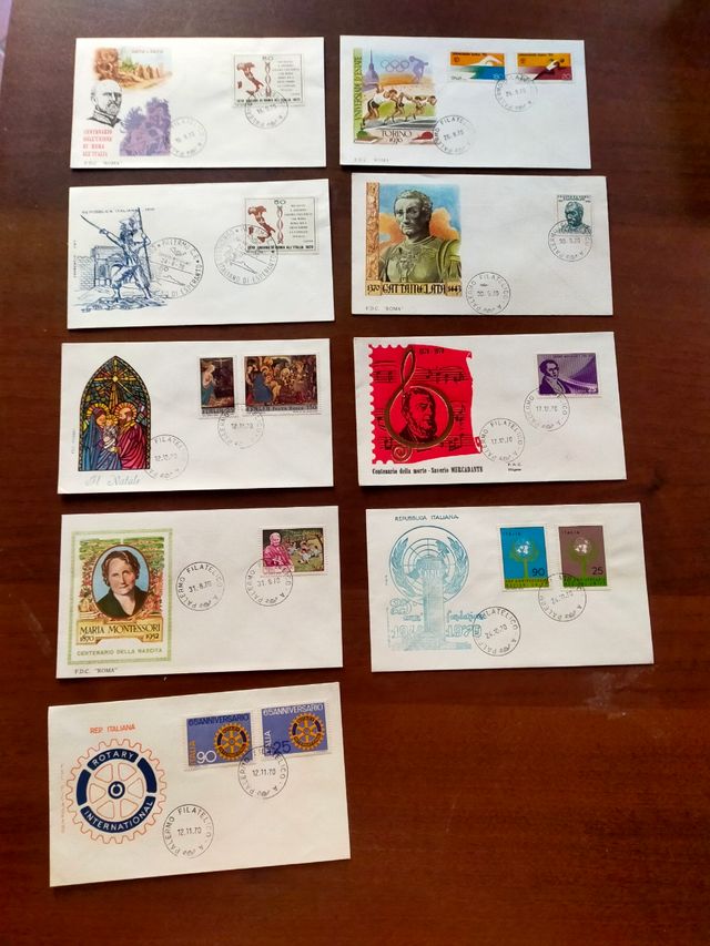 9 buste primo giorno Italia 1970