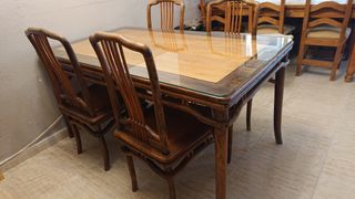 Mesa comedor + 4 sillas ébano y teka