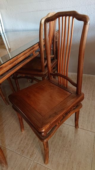 Mesa comedor + 4 sillas ébano y teka