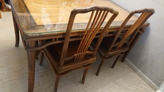 Mesa comedor + 4 sillas ébano y teka