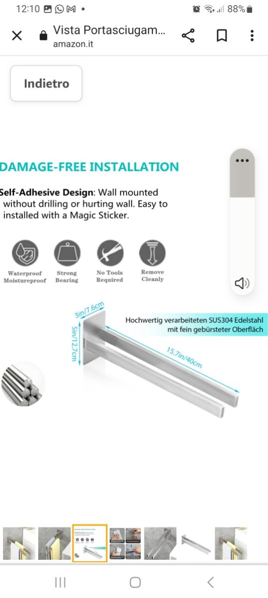 Vista Portasciugamani senza Foratura