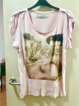 ZARA - Camiseta estampada rosa pálido t.L