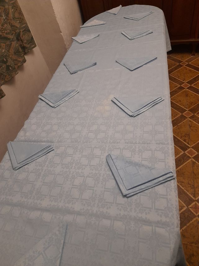 Nuova tovaglia con 12 tovaglioli abbinati.