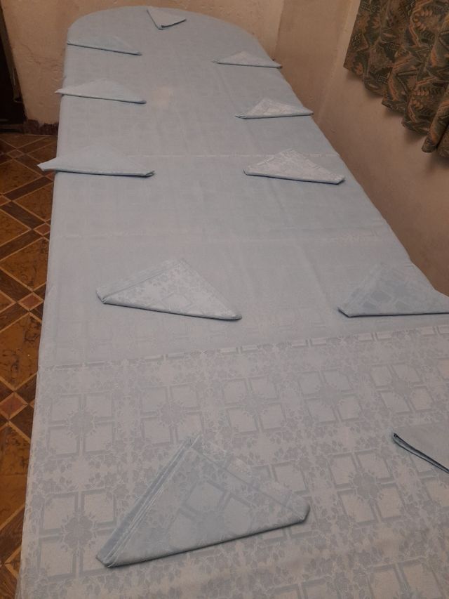 Nuova tovaglia con 12 tovaglioli abbinati.