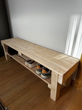 banco madera pino recibidor pie de cama