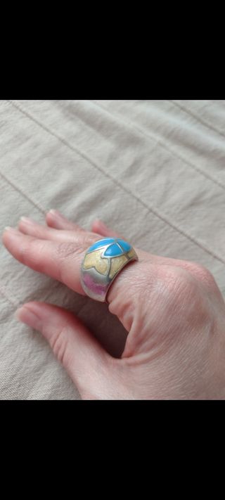 Anillo macizo plata y esmalte Vintage 