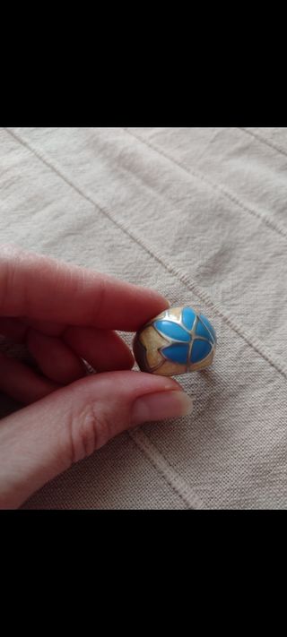 Anillo macizo plata y esmalte Vintage 