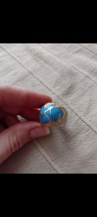 Anillo macizo plata y esmalte Vintage 