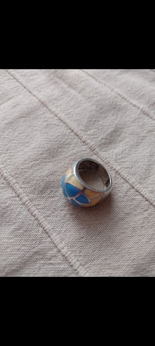 Anillo macizo plata y esmalte Vintage 