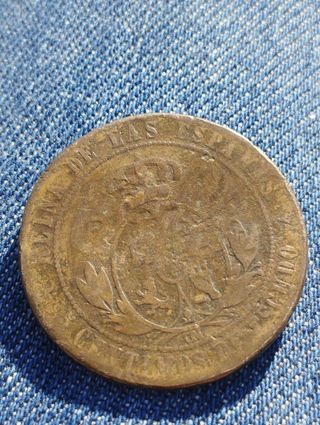 5 céntimos escudo Isabel II 1866