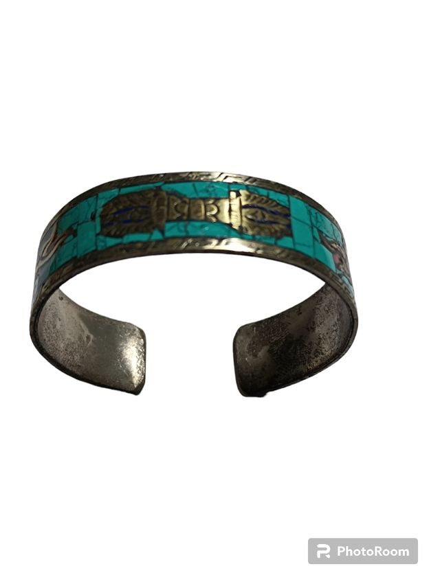 Bracciale in ottone con turchese e dorje