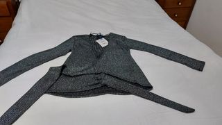 Chaqueta cruzada punto fiesta hilos plateados Zara