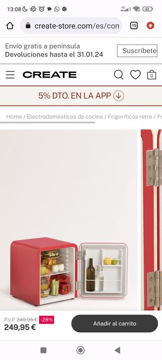 Nevera CREATE VINTAGE roja 48l