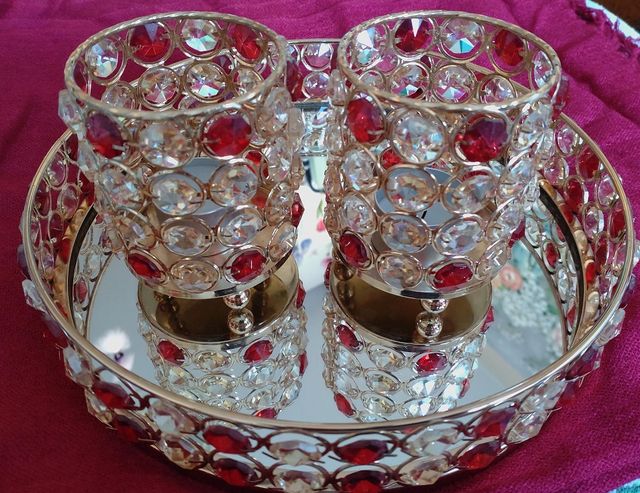 Bandeja redonda de decoración con 2 Portavelas