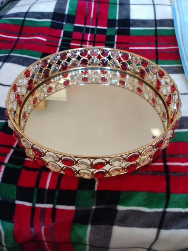 Bandeja redonda de decoración con 2 Portavelas