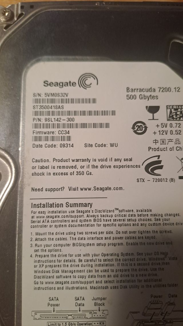 Hd seagate barracuda 7200 12 500gb d occasion pour 10 eur in las