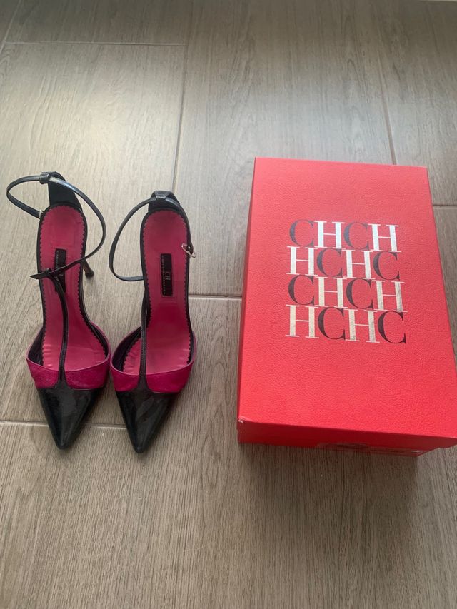 zapatos de salón carolina herrera negro y rosa 39