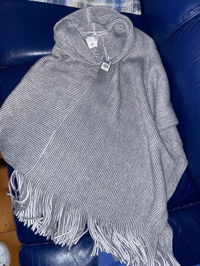Poncho a righe con frange /nuovo con etichetta