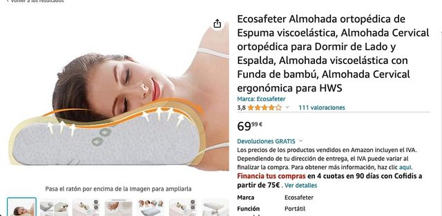 Almohada ortopédica de soporte para el cuello