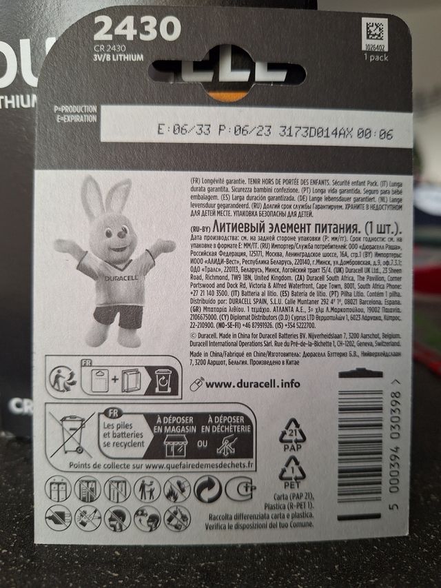 18 Batterie Duracell cr 2430