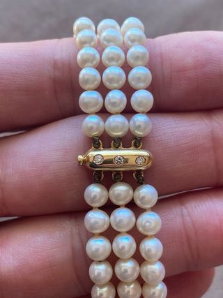 pulsera perlas naturales con oro y diamantes