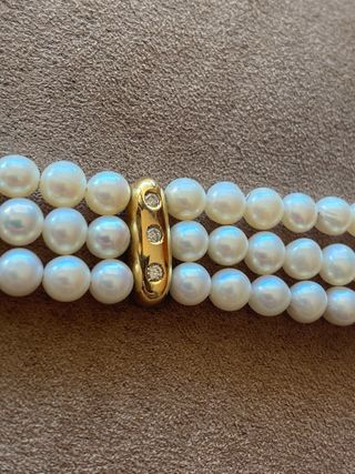 pulsera perlas naturales con oro y diamantes