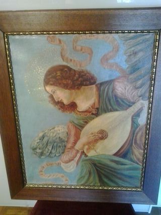 CUADRO pintura al OLEO  DE ÁNGEL, ENMARCADA.