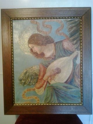 CUADRO pintura al OLEO  DE ÁNGEL, ENMARCADA.