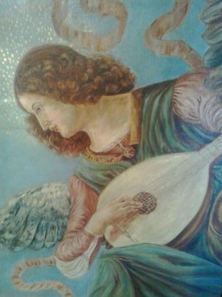 CUADRO pintura al OLEO  DE ÁNGEL, ENMARCADA.