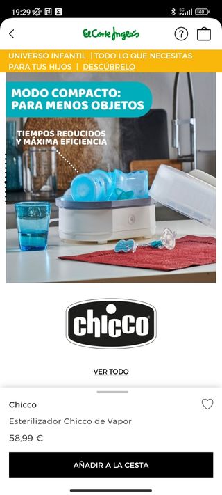 Esterelizador de biberones Chicco