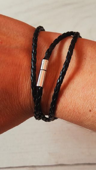 Pulsera hombre cuero negro triple 
