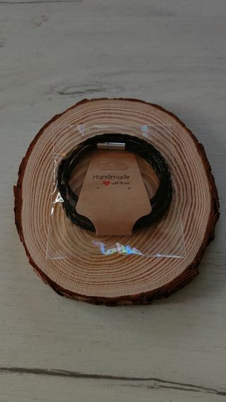 Pulsera hombre cuero negro triple 