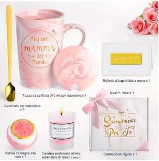 Kit regalo donna con candela, sali da bagno, tazza