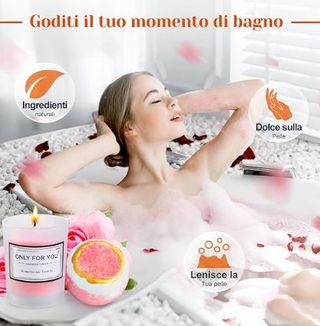 Kit regalo donna con candela, sali da bagno, tazza