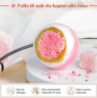 Kit regalo donna con candela, sali da bagno, tazza