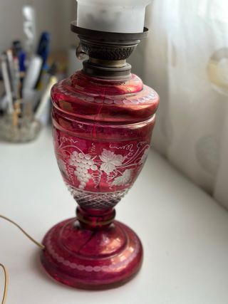 Lampara cristal bohemia rubí tallado